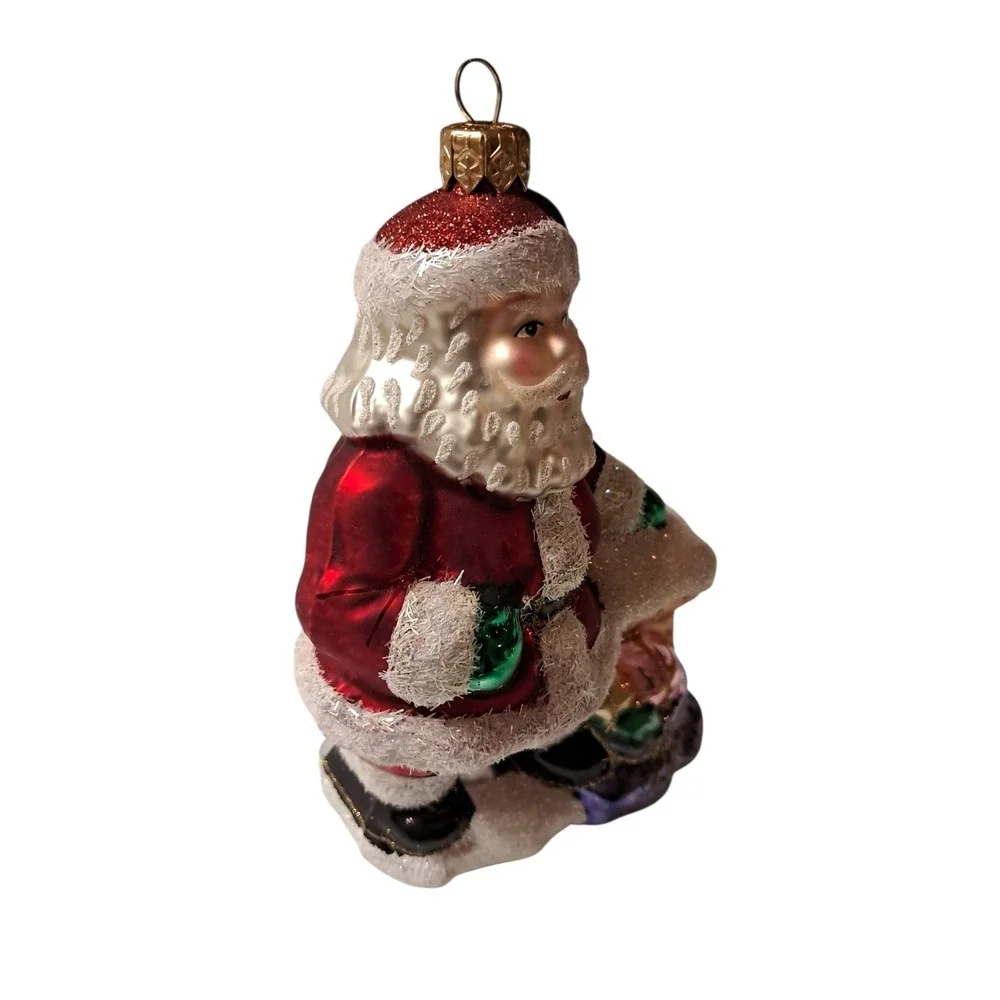 IMPULS SANTA WITH SACK ON THE‎ ROOF Glass Holiday Tree Ornament 6